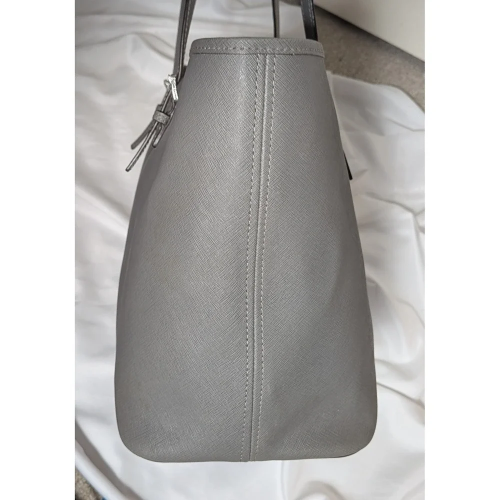 Michael Kors Jet Set Travel Tote Grey Saffiano Leather Large Shoulder Bag Silver